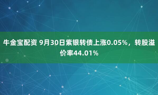 牛金宝配资 9月30日紫银转债上涨0.05%，转股溢价率44.01%